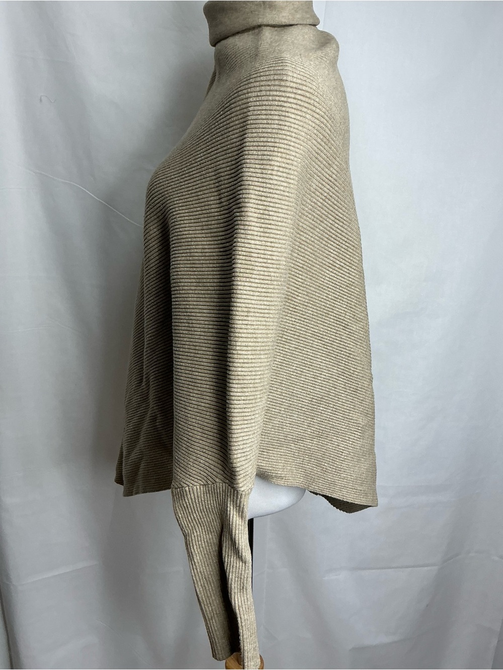 2243 - Turtleneck Asymmetrical Ribbed Sweater - Taupe - Picture 4 of 9